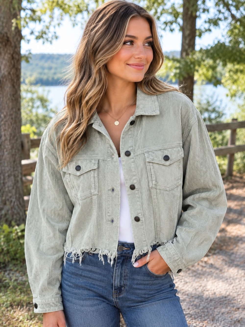 POL Corduroy Mint Green Jacket Small